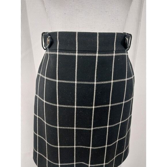 LOFT! ADORABLE BLACK AND WHITE PLAID SKIRT, DOUBLE WAIST "BELT" DETAIL! SZ 6 - Picture 3 of 8